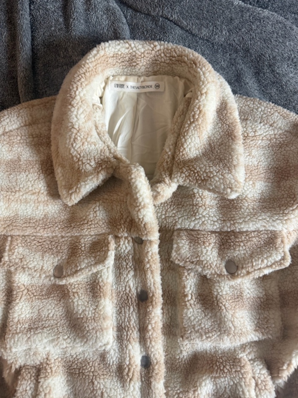 12th Tribe Upstate Beige Teddy Sherpa Jacket - Picture 5 of 5